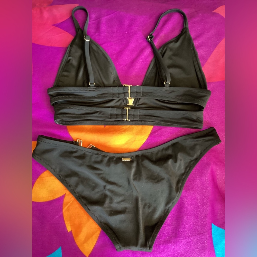 NWOT Victoria's Secret Black Bikini with Gold Accents L - Picture 6 of 11